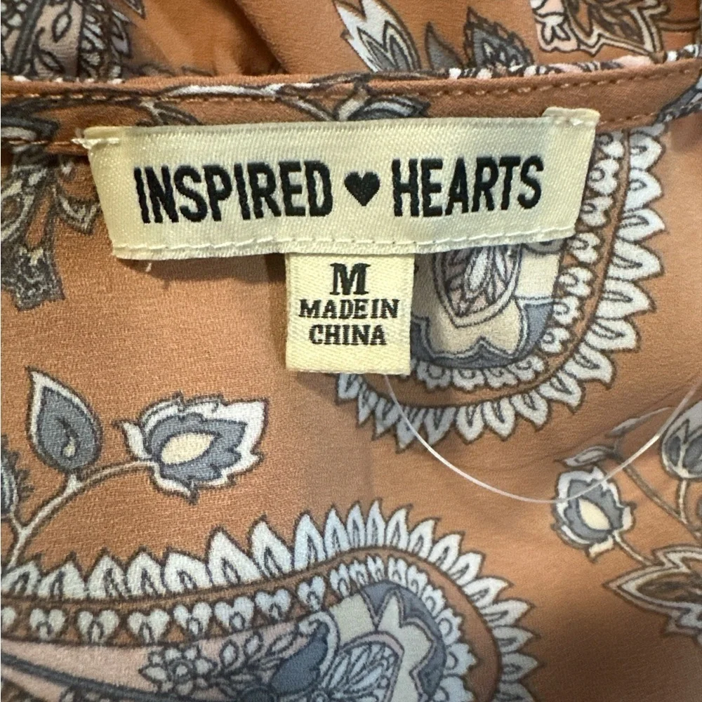 Inspired Hearts Long Sleeve Paisley Dress - Brown
